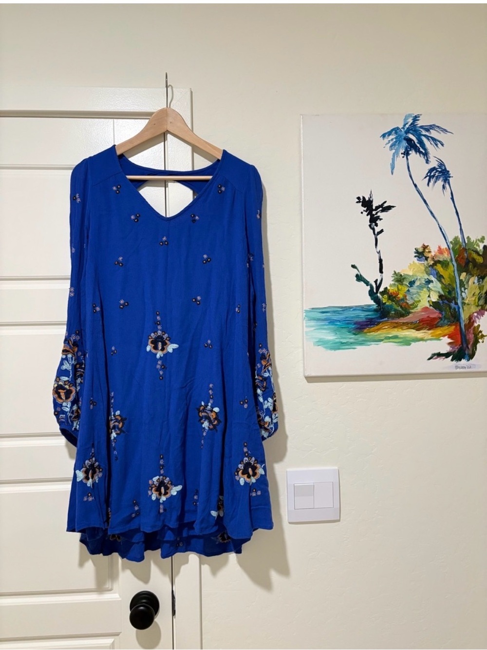 Free People Oxford Fairy Goth Indie Sleaze Royal Blue Embroidered Dress